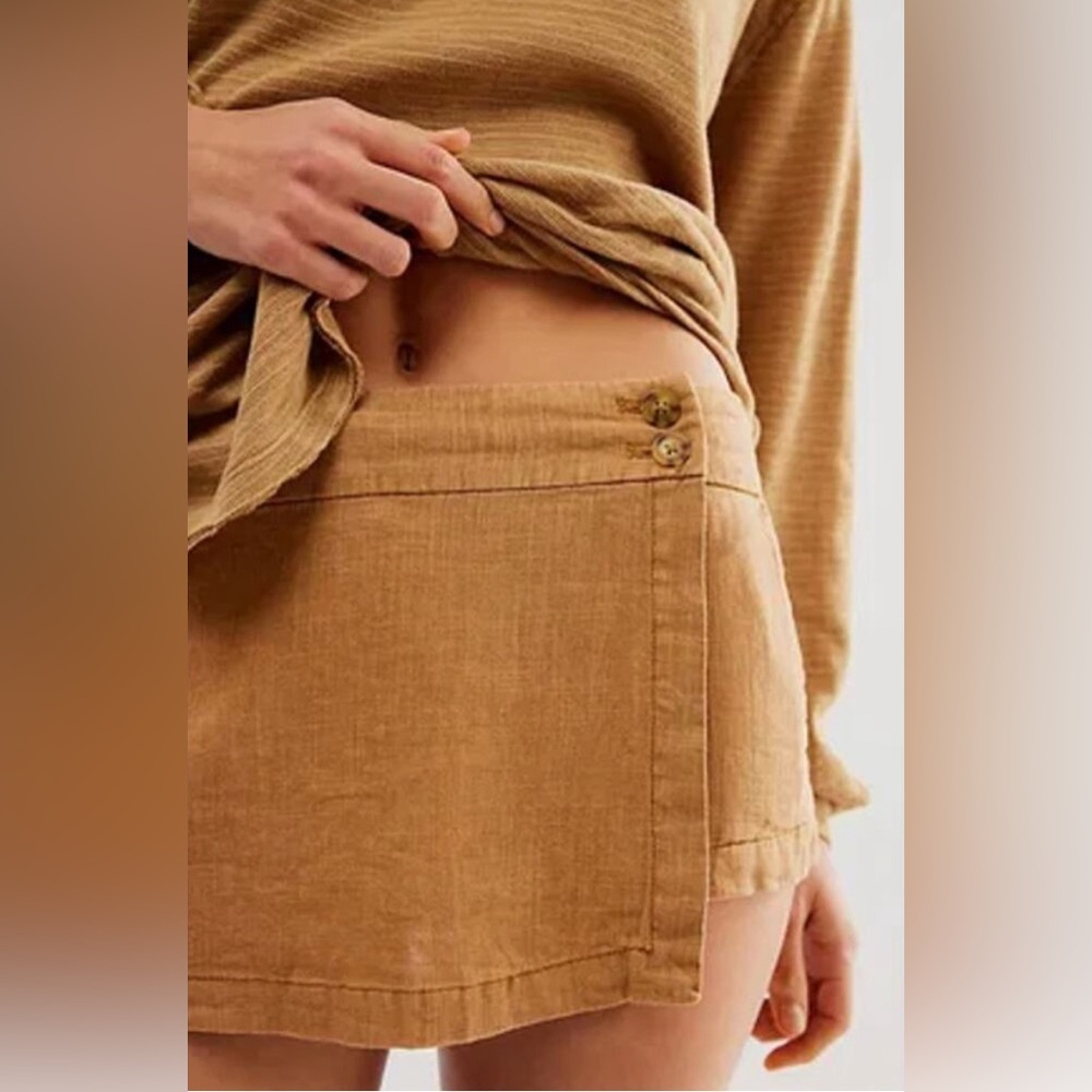 FREE PEOPLE Johana Linen Tan Brown Skort - Size 4